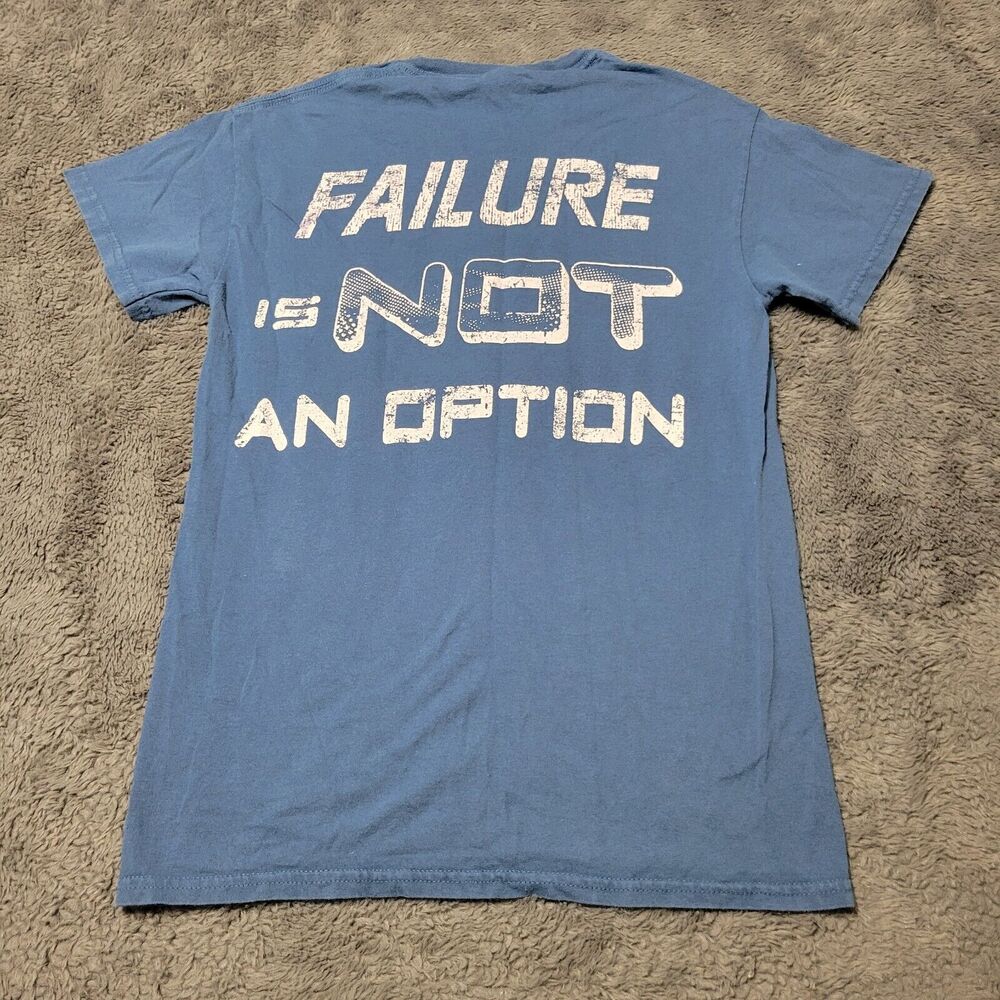 NASA Gildan Shirt Mens Small Blue Activewear Crew Neck Tee Fear Is Not An Option